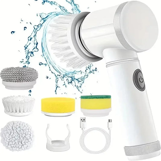 New Cordless Spin Scrubber Electric Rechargeable 5 in 1 Brush Heads for Bathroom Kitchen Tile Grout Shower Car Deep Clean - UniGoods.co
